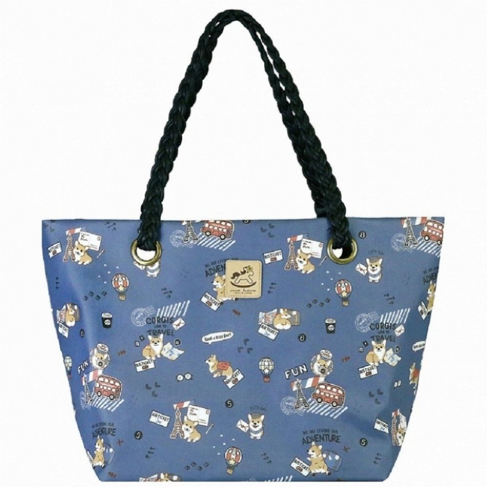 Waterproof Corgi Woven Tote Shoulder Bag - Picture 1 of 13
